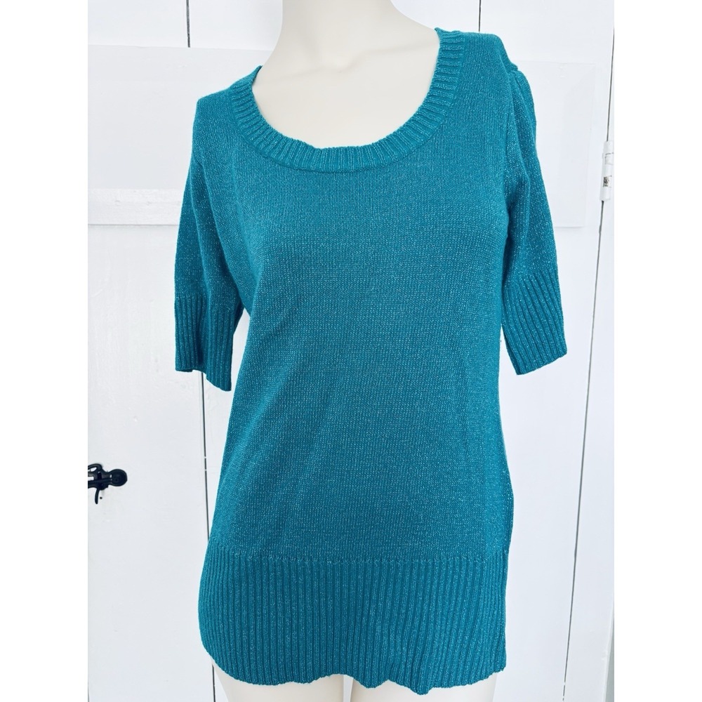 Allison Brittney Sweater Womens Medium Metallic Teal Blue